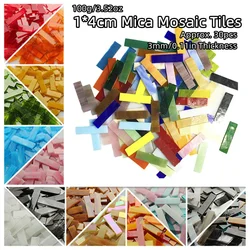 100g/3.5oz (circa. 30 pz) 1*4cm striscia tessere di mosaico di Mica 3mm/0.11in spessore piastrella di vetro trasparente materiali artigianali mosaico fai da te