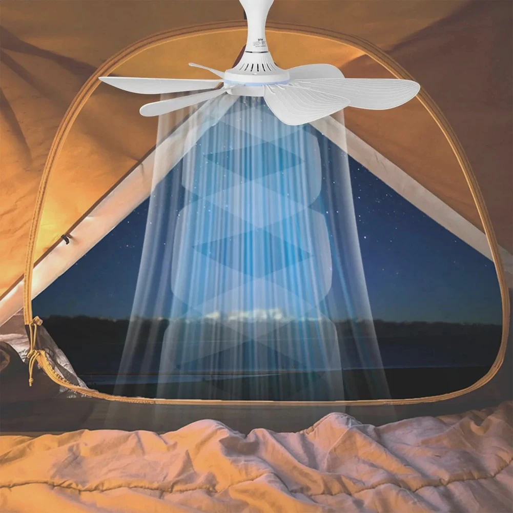 Lightweight 6 Blade USB Ceiling Fan with Remote 4 Wind Rate Settings for Camping Dorm Tent Indoor Outdoor Portable Use