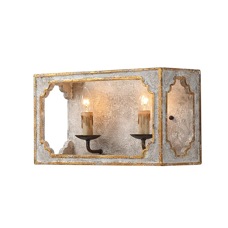 American country retro wall lamp, solid wood engraved bedroom bedside corridor aisle living room TV background wall mirror