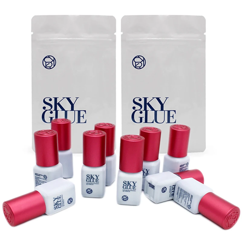 10 bottiglie di colla SKY fili ciglia finte estensione forniture Corea 5ml nero rosso blu tappo bellezza salute strumenti di trucco adesivo