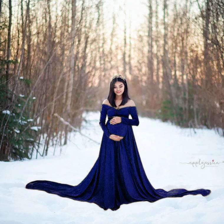 

2022, европейское и американское осенне-зимнее женское бархатное платье макси со шлейфом и v-образным вырезом для беременных, платье для фотосессии, женщины для беременных