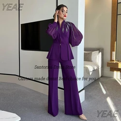 Santorini 2024 Two Pieces Women Wear Evening Party Dresses Beaded Long Sleeves Prom Dress Pant Suits Special Banquet Gowns