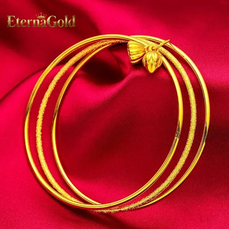 EternaGold Lotus Pod Bracelet for Women, 24K Gold, AU999 | Polished 3D lotus pod with rotating seeds, auspicious zen charm for d