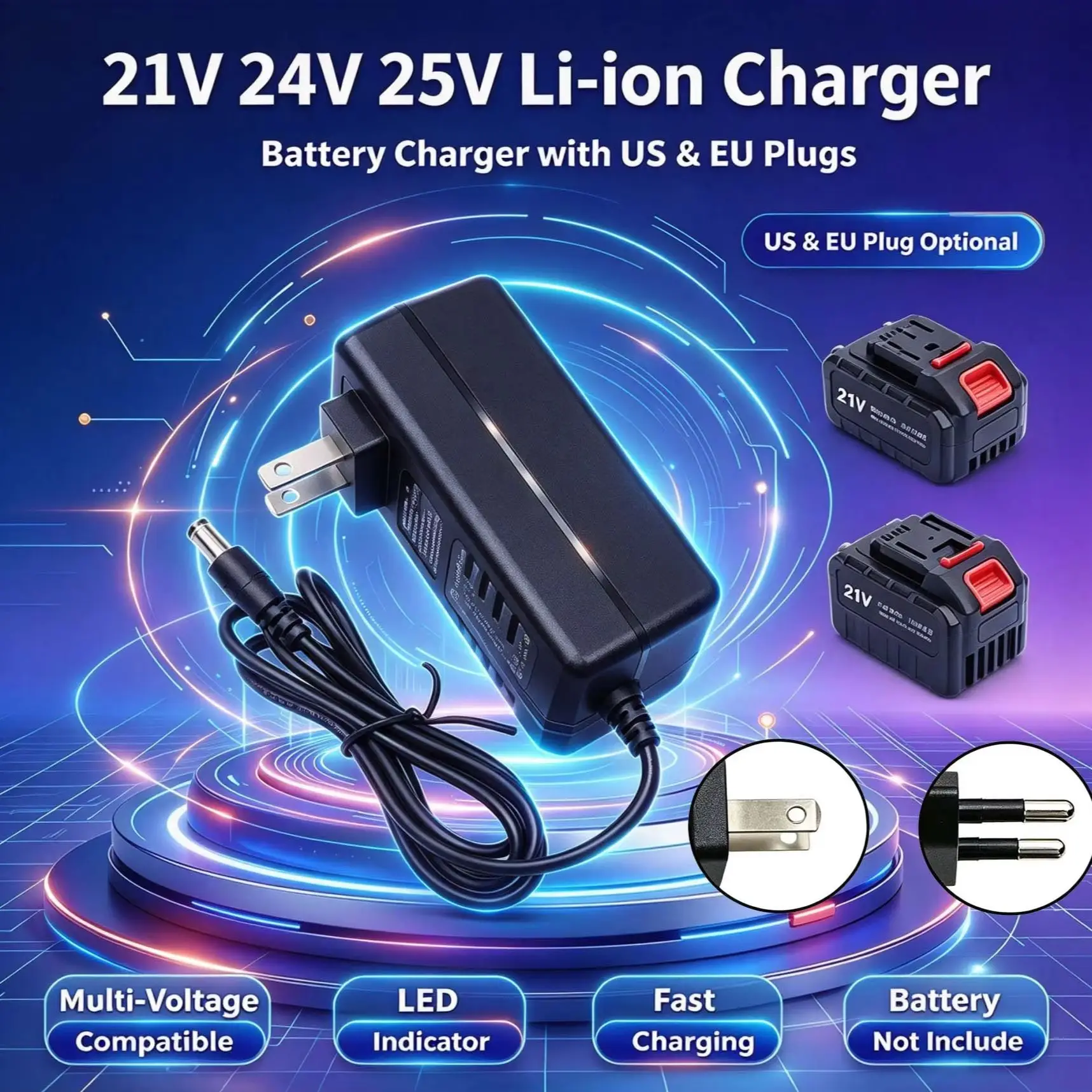 21V 24V 25V 18650 Lithium Battery Charger For 12.6V 16.8V Screwdriver Wrench Li-ion Battery Pack DC 5.5mm* 2.1mm 2.5mm Input