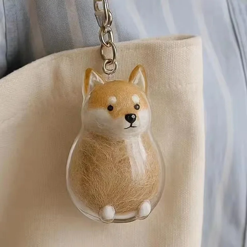 Dog Shape Dog Hair Storage Box Hair Grooming Transparent Pet Hair Keychain DIY Handmade Keyring Puppy Pendants Pet lovers
