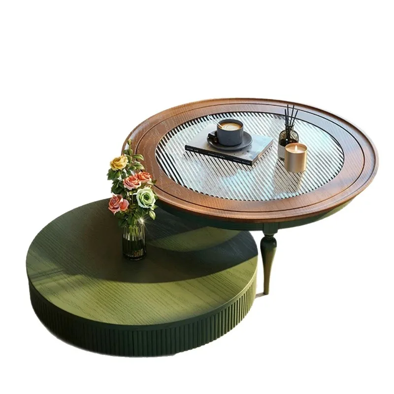 

combination coffee table French retro small apartment living room round ash wood small tea table