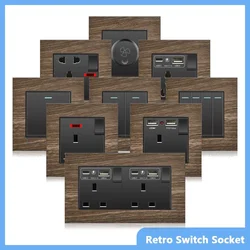 UK 18W Type-C Quick charge Dual Power Outlet,Universal Retro Wood Grain Electrical USB Socket,220V Electrical  Wall Light Switch