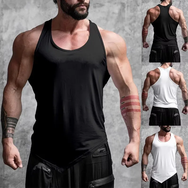 Muscle Fitness T-shirt Summer Men's pullover Casual Workout sleeveless Vest quick-dry Men undershirt Gym Sports Vest men Tops