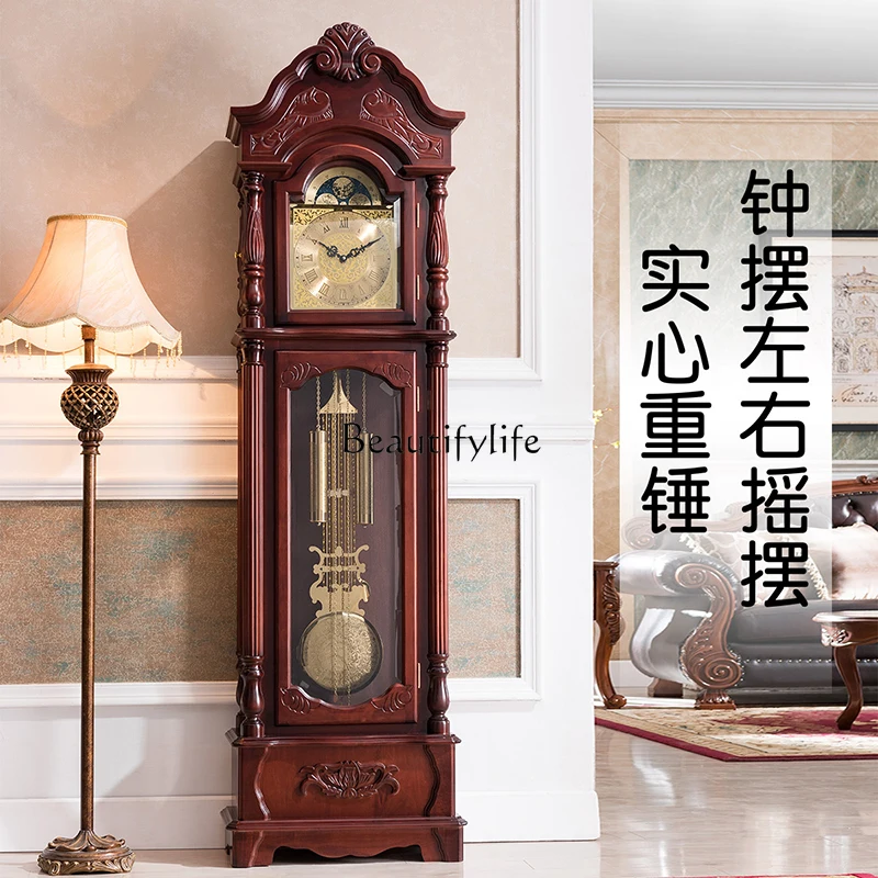 Factory Customization..Solid wood mechanical seat clock European floor-to-ceiling living room ornament retro pendulum clock