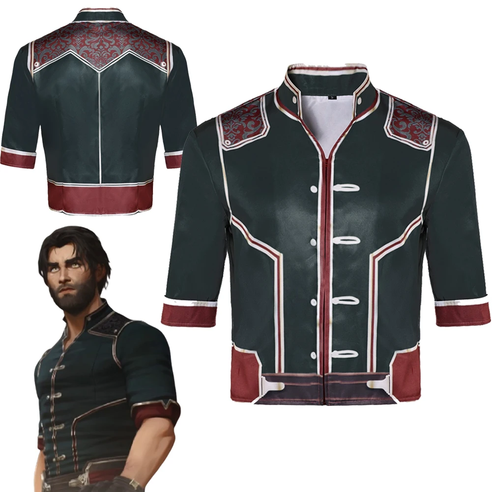 Arcane Jayce Cosplay Fantasia Groene Jacquard Shirt Kostuum Vermomming Voor Jongens Mannen Volwassen Halloween Carnaval Party Pak