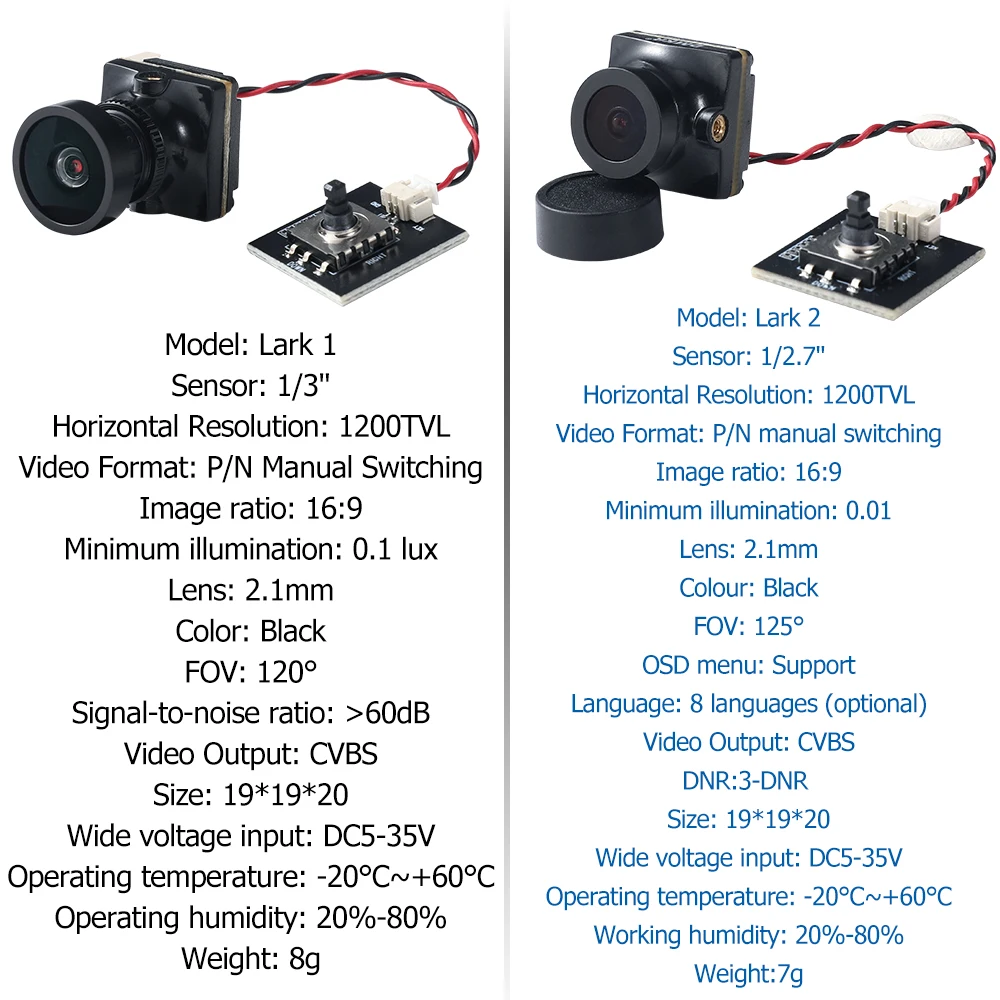 FPV Camera 1200TVL Lark1/Lark2 Mini Camera 16:9 P/N Manual Switching 2.1mm Lens CVBS Output For RC Drone Quadcopter