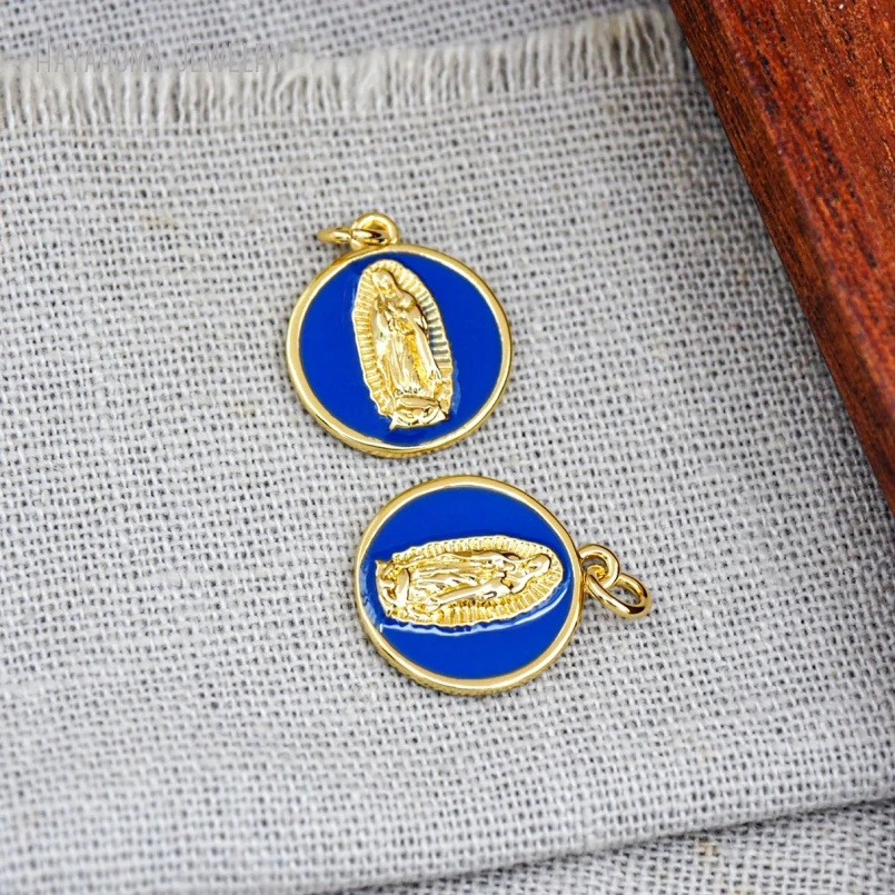 

5Pcs Metal Pendant Wholesale Gold Color Copper Dark Blue Enamel Spiritual Jewelry Charms