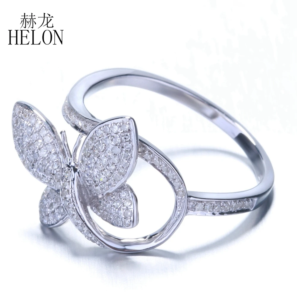 

HELON Round 0.45CT Moissanite Solid 925 Sterling Silver Rings for Women Luxury Jewelry Wedding Engagement Band Butterfly style