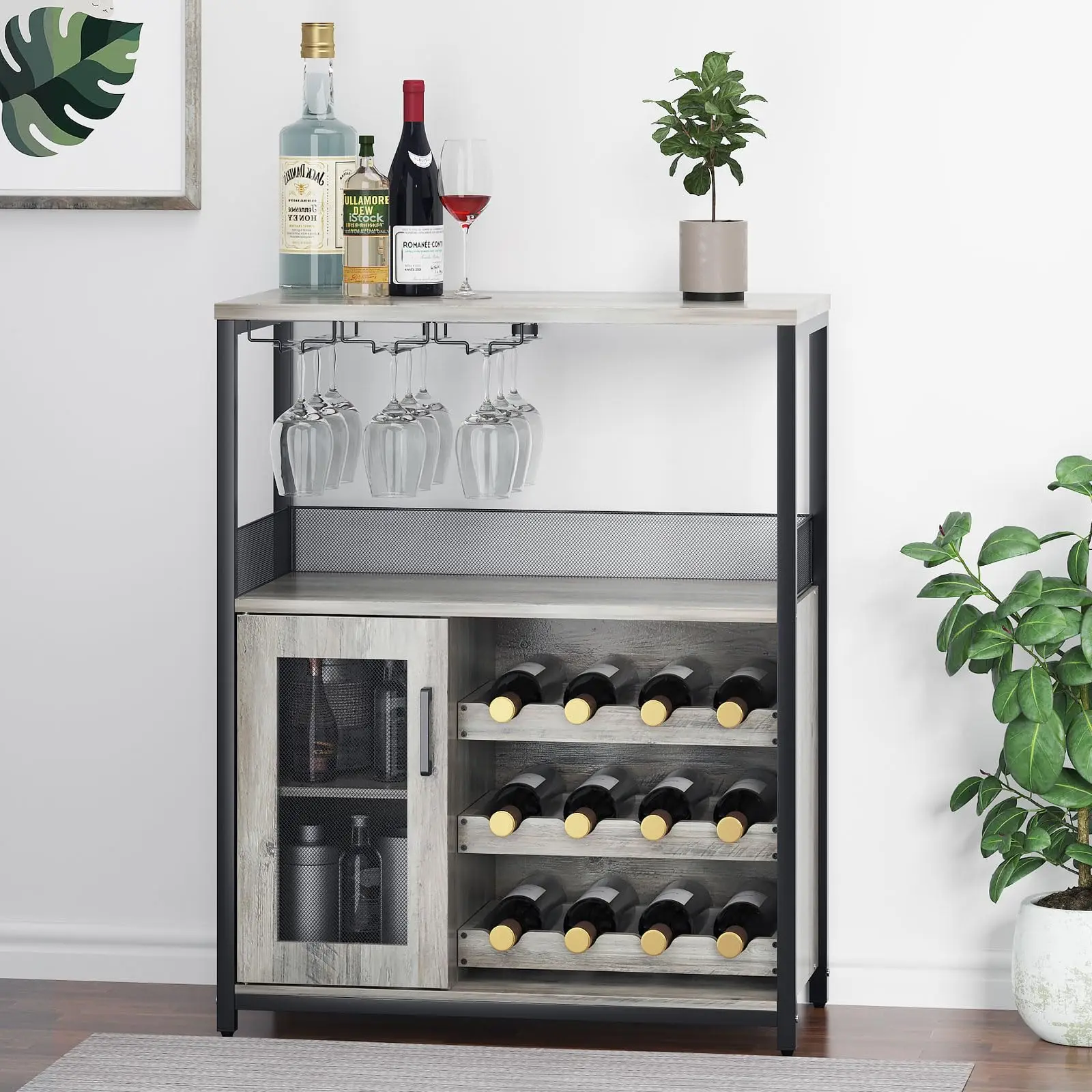 Living room industrial bar cabinet wooden storage cabinet 5 layers wine rack metal wine storage cabinet-Amazon customization