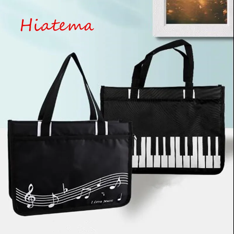 Nylon Music Note Piano Keys Printed Messenger Books Shoulder Bag Large Capacity Cloth Zipper Closure Tote