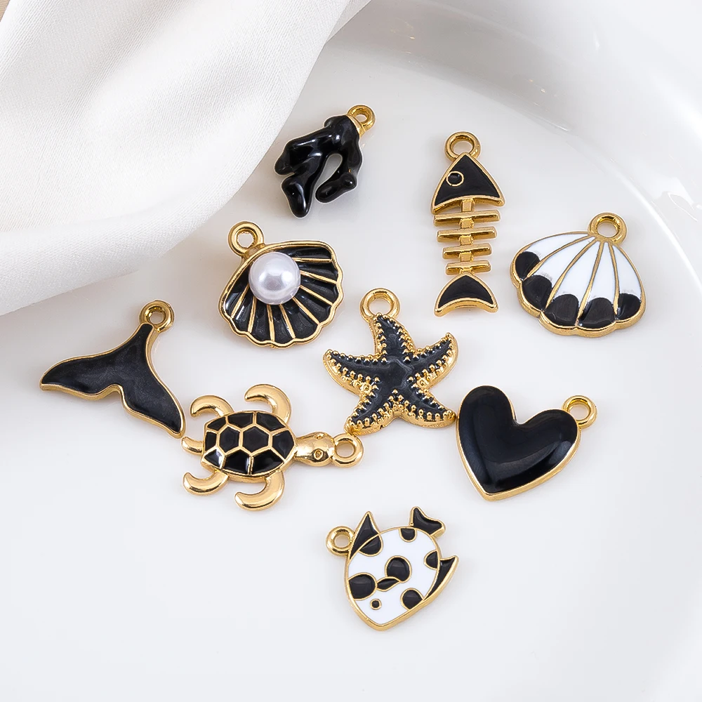 10pcs/Lot Alloy Marine Creature Pendants Mysterious Dark Black Series Charm Pendants For DIY Jewelry Necklace Bracelet Accessory