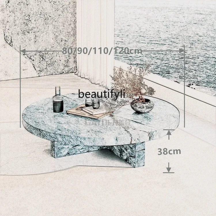 Q178 Green marble luxury stone slate round living room household tea table coffee table furniture