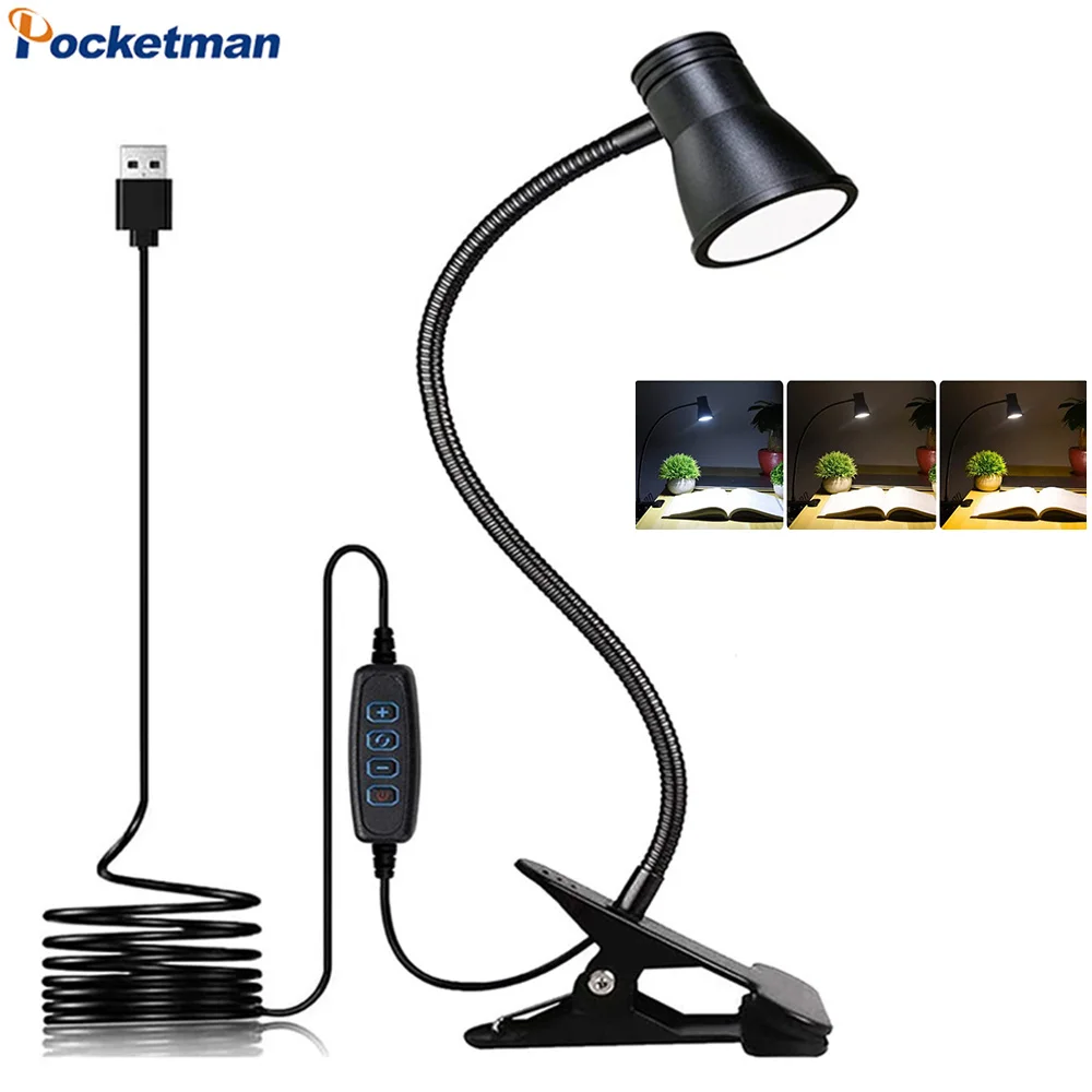 

LED Desk Lamp 3 Colors Dimmable Table Light Eye-protection Night Reading Light USB Night Light LED Clip Lamp Table Lamp