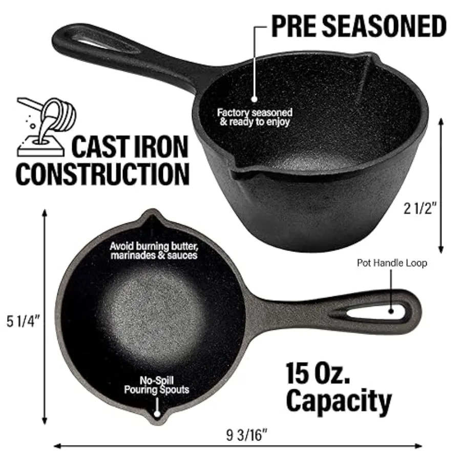 Small Cast Iron Basting Pot with Silicone BBQ Brush Ideal for Grilling and Smoking Perfect for Melting Butter and Sauces 15 Oz