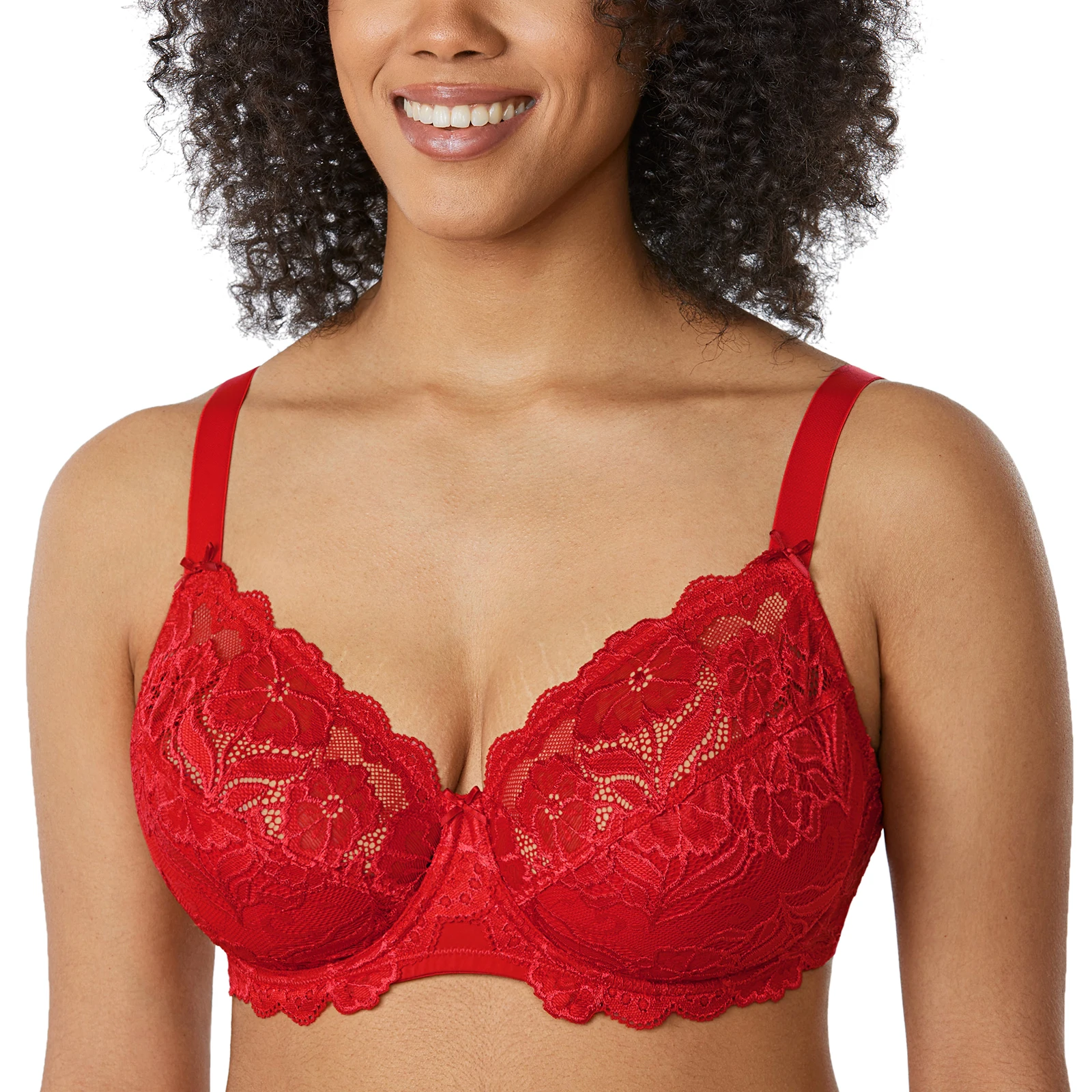 Women's Full Coverage Non-Foam Floral Embroidery Lace Bra Minimizer Plus Size Underwired Full Figure B C D DD E F