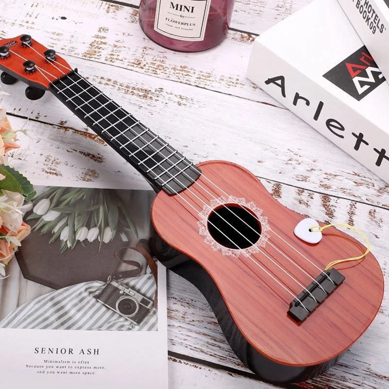 Children's Simulation Music Guitar Simulated Wood Grain Guitar Instrument Mini Four Strings Can Be Played For Early Education