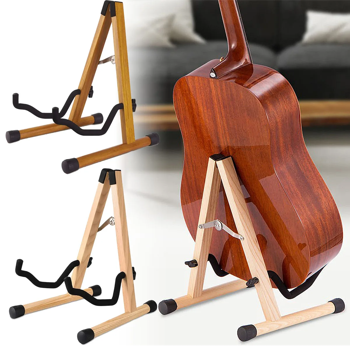 Miwayer Gitarrenständer aus Holz – faltbar und abnehmbar, A-Form, aus massivem Hartholz, universell für Akustik-/E-Gitarre, Bass
