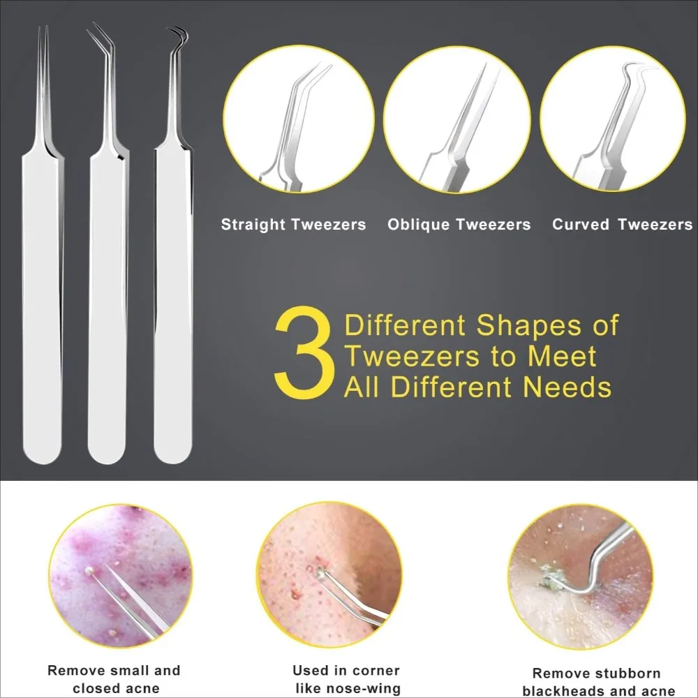 8PCS Rvs Acne Clip Puistje Naald Comedondrukker Pincet Comedo Extractor Facial Schoonheidssalon Huidverzorging Gereedschap