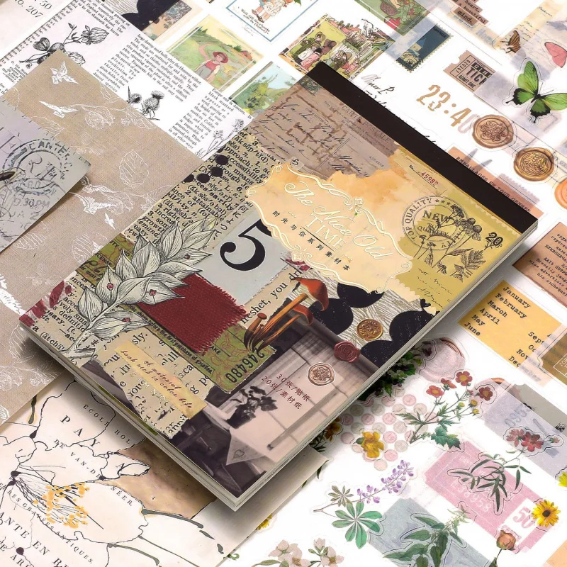 50-teiliges Retro-Stickerbuch-Set in großen Größen, zeitlose großformatige Drucke, perfekt für Planer-Layout und DIY-Collage