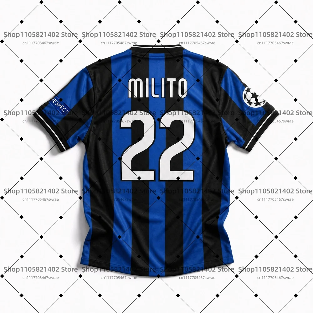 09/10 Season Milan Diego Milito 22# Unisex Retro Football Jersey Shirt, 3D Print Mesh Ventilation Quick-dry Jersey Shirt