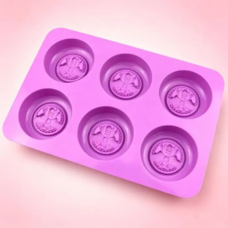 6 Holes Round Bees Pattern Silicone Soap Molds For DIY Handmade Soaps Scented Candle Chocolate Mousse Making