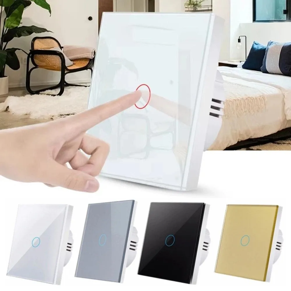 EU Standard Touch Sensor Switch Glass Panel LED Backlight Smart Switch No Neutral Wire 1/2/3 Gang Wall Light Switch Home Wall