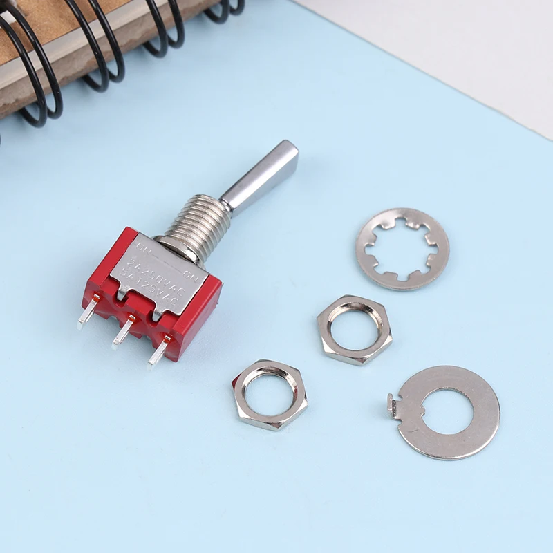 مفتاح تبديل 3 دبابيس ON-OFF-ON DPDT 6A/125VAC، مفتاح مقبض معدني ذاتي القفل مع رافعة مسطحة