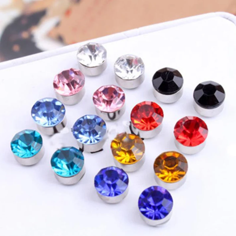 24Pcs/Set Magnetic Non-Piercing Clip Round Rhinestone Stud Earrings Jewelry