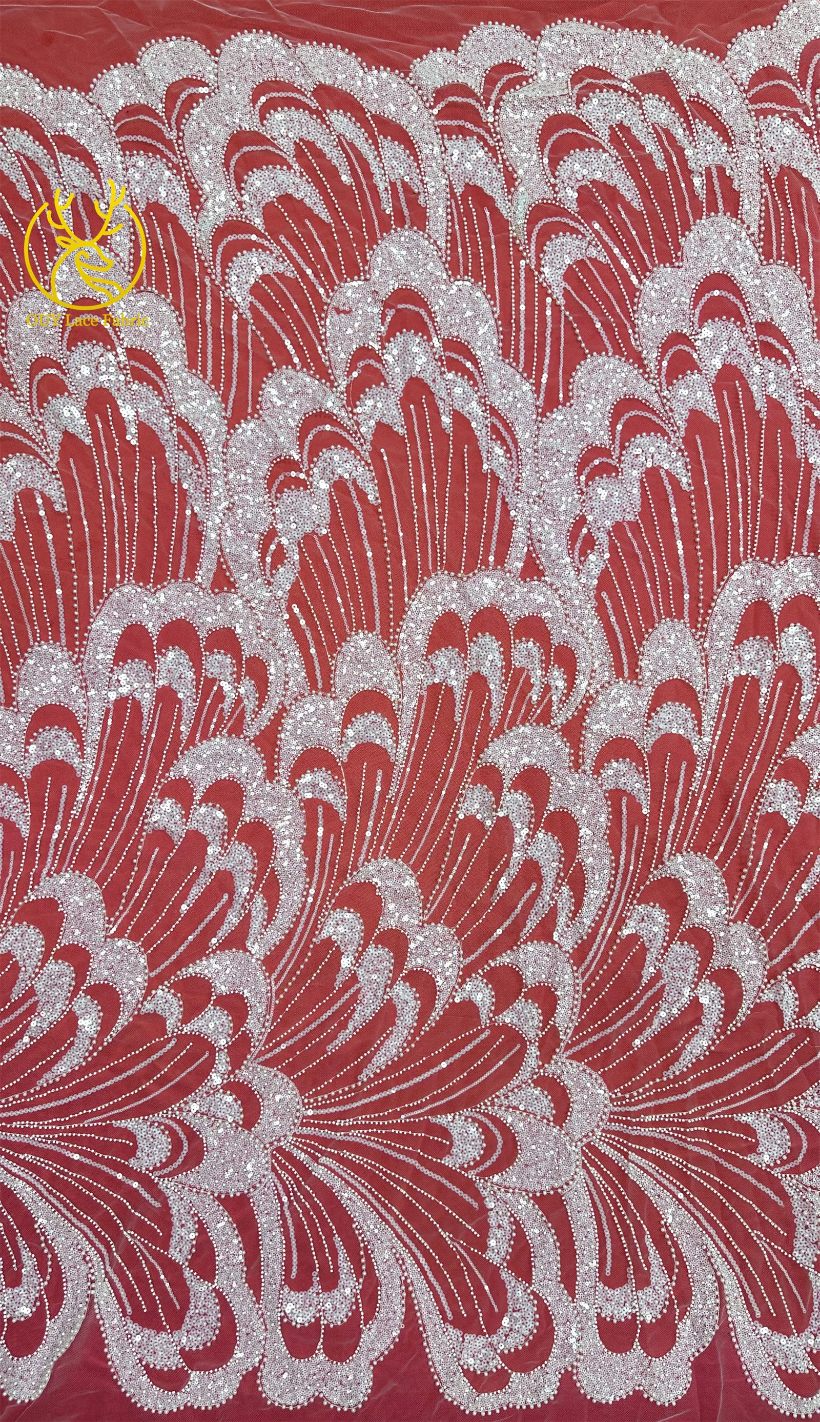 2026 Afrikanischer handgefertigter Perlen-Pailletten-Stickerei-Spitzenstoff, hochwertiges französisches nigerianisches Braut-Mesh für Hochzeiten, DIY-Näharbeiten, 5Y – Detail 11
