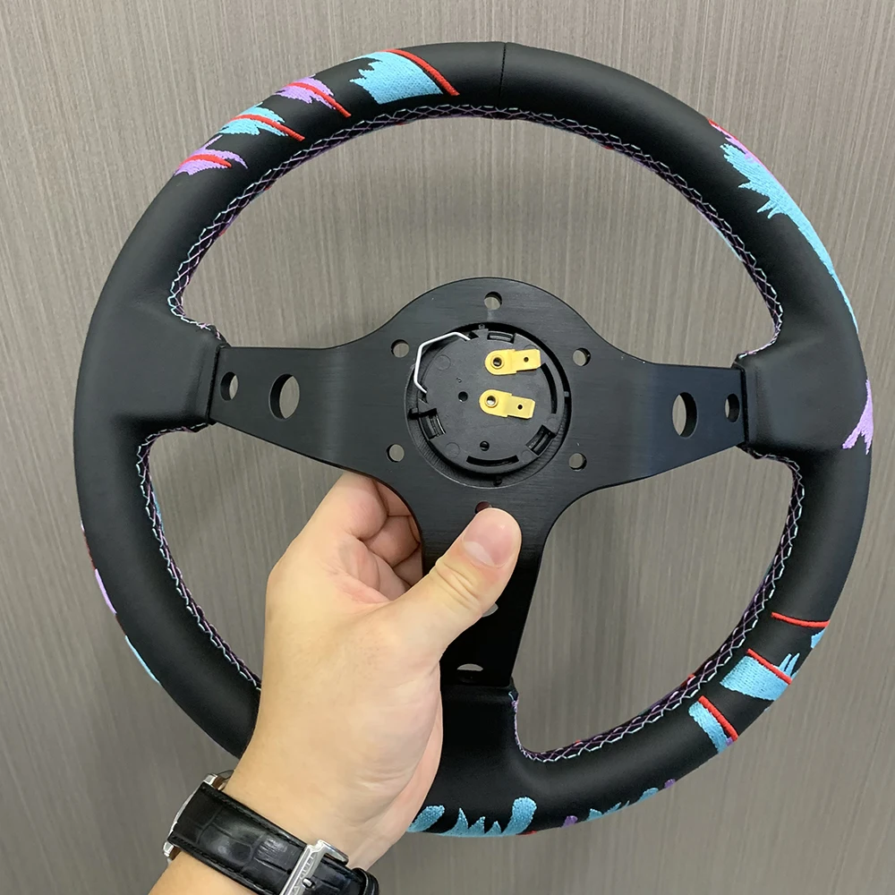 TIYPEOR JDM embroidered leather 330MM 13 inches  HKS drift modified steering wheel