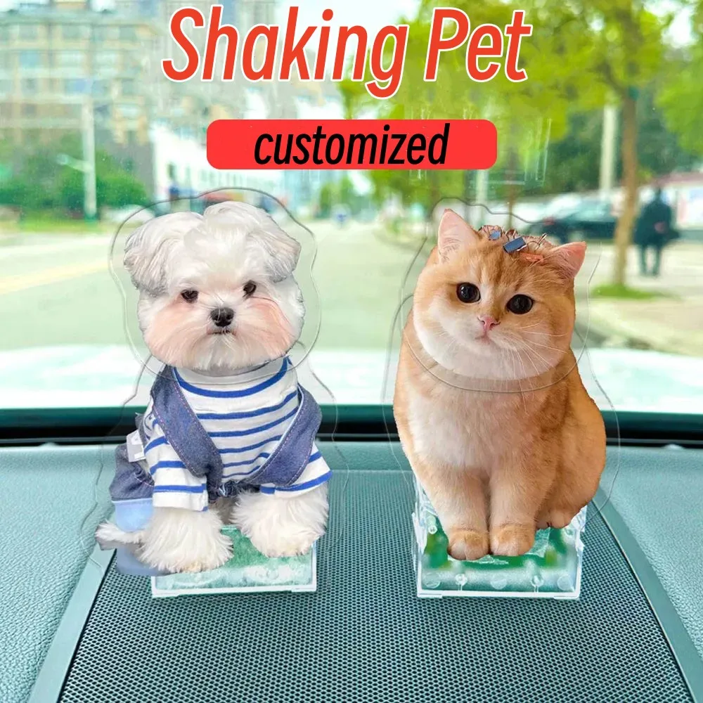 customized pet Cat Dog Acrylic Car decoration gift auto Shake head Diy design Battery Solar energy version 2023 ornament cute