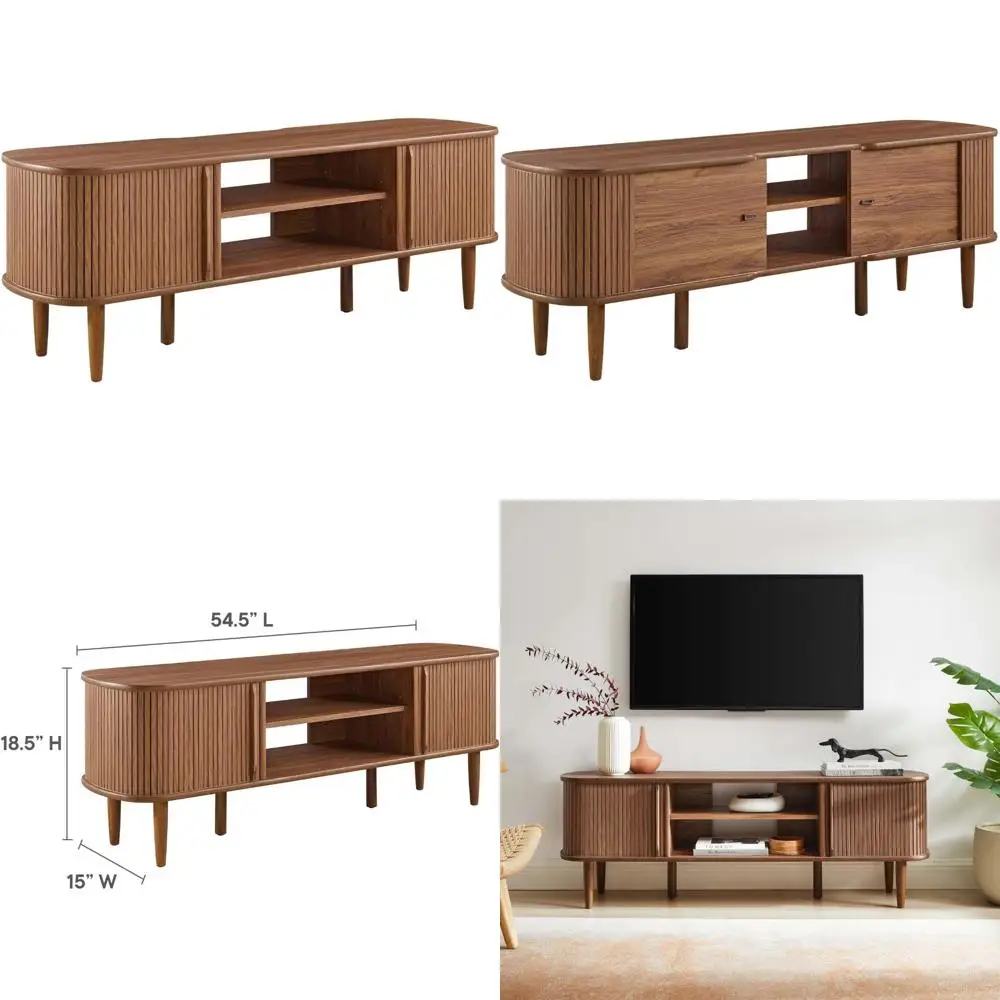Mid-Century Modern Walnut TV Stand for Media Console, 15x54.5x18.5, Stylish and Functional Entertainment Center