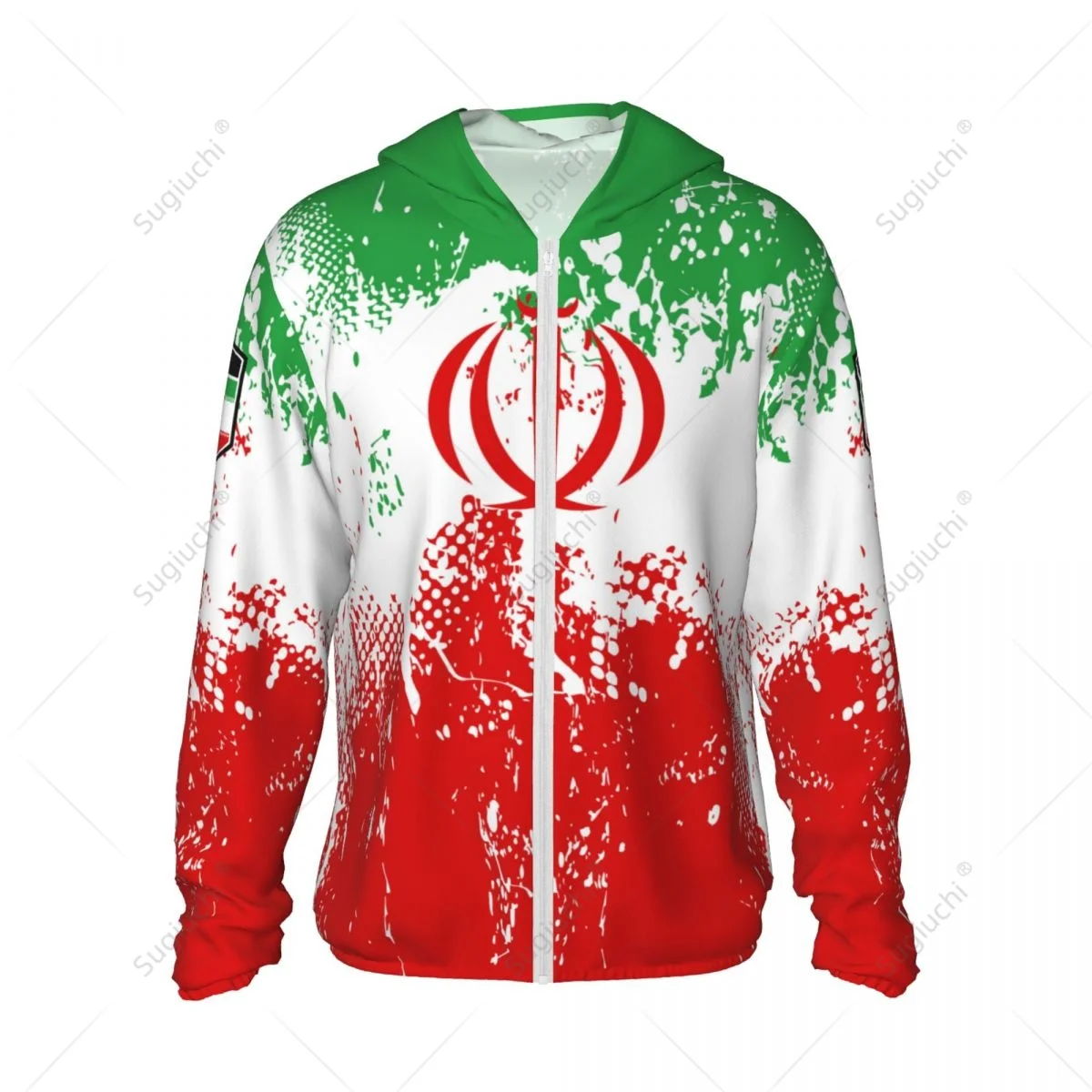 Iran Flagge Sonnenschutz Hoodie Sonnenschutz Kleidung Angeln Radfahren Laufen schnell trocknen Langarm mit Reiß verschluss Polyester