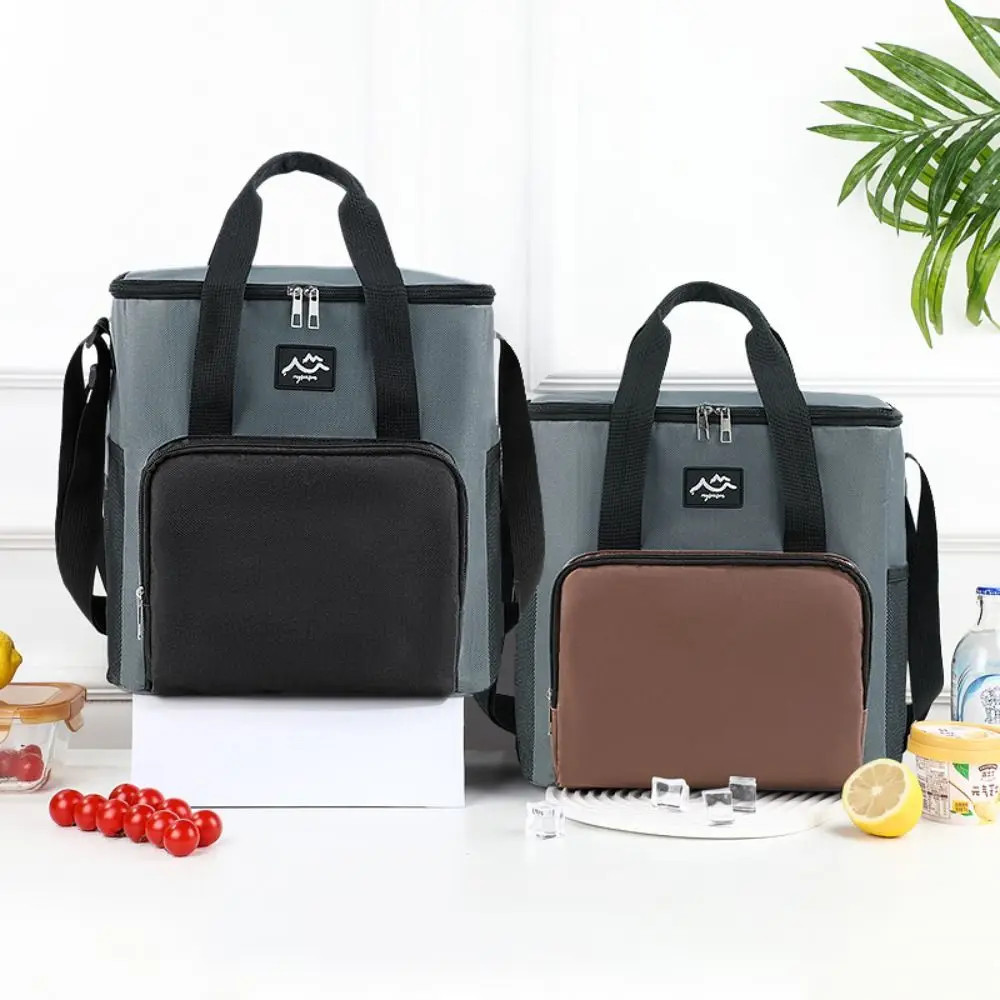 Oxford Cloth Crossbody Cooler Bag Black Grey Coffee Blue Aluminum Foil Lining Waterproof Insulated Bag Large Capacity