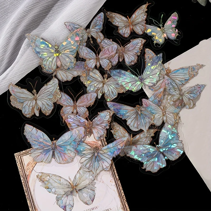 20 Pcs Butterfly Cut Stickers Pack DIY Handmade Adhesive Decorative Sticker for Junk Journal Creative Stationery Supplies image 2