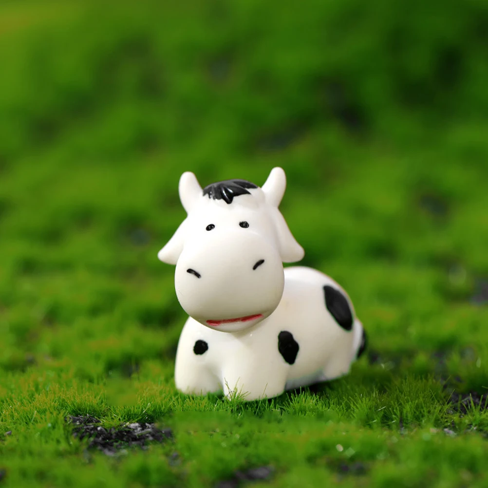 

10 Pcs Micro-landscape Cow Statue Farm Animal Figurines Party Supplies Cake Toppers Resin Cupcake
