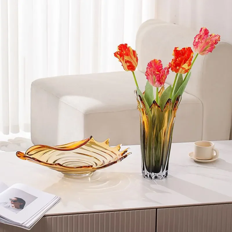 Modern Glass Vase for Living Room Decor Light Luxury Flower Arrangement Ornament Soft Home Decoration Dining Table