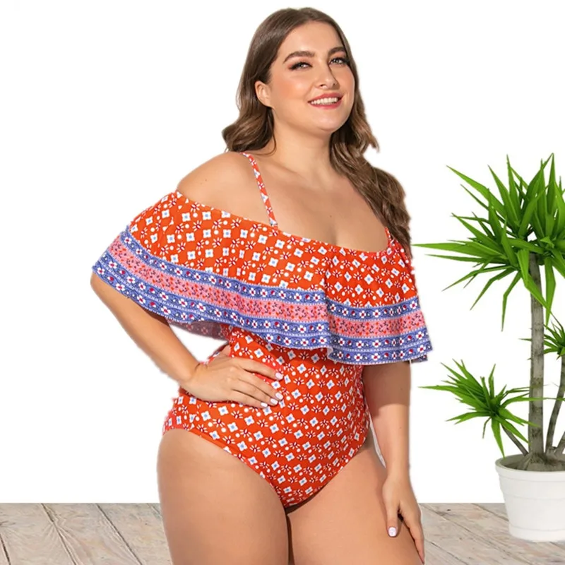 Hot Sale 5XL Plus Size Off Shoulder One Piece Swimsuit Beachwear Bikini For Women Wholesale China