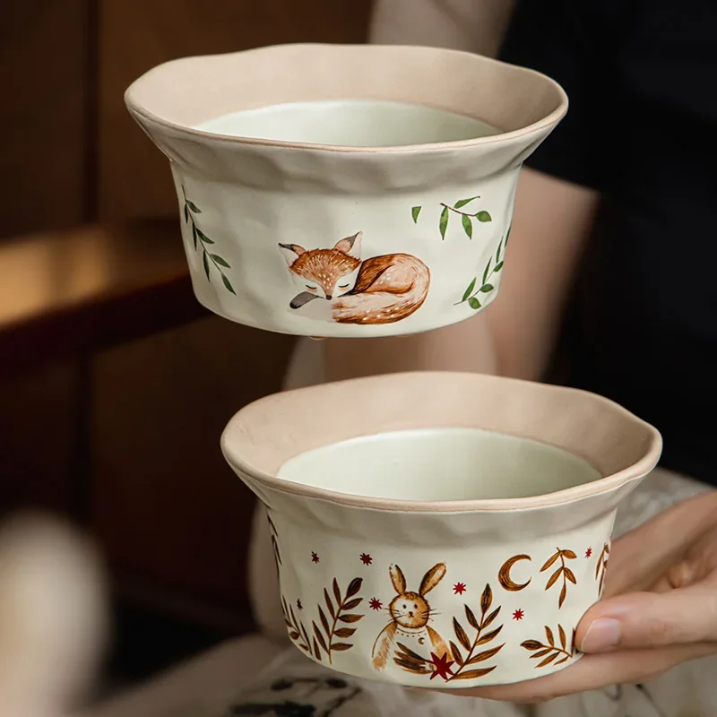 

Vintage Style Ceramic Salad Bowl Set High Aesthetic Straw Hat Bowls for Oatmeal Yogurt Breakfast Personal Use