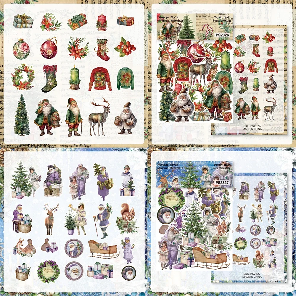 40Pcs Vintage Christmas Sticker DIY Scrapbooking Journal Handbook Background Decoration Stickers Stationery