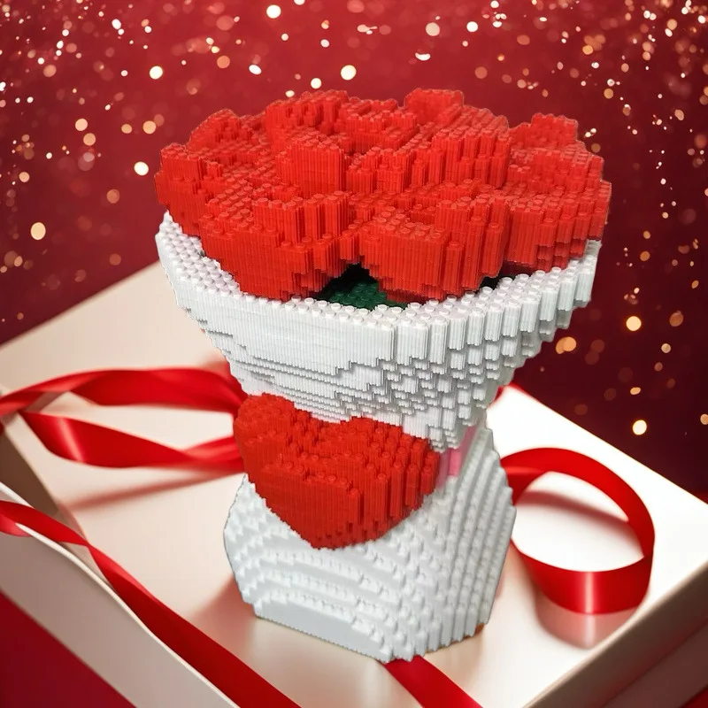 الإبداعية 11000 قطعة اللبنات الوردية لعبة نموذج زهرة مجموعة التعليمية صعوبة عالية التراص كتل لعبة هدية عيد الحب