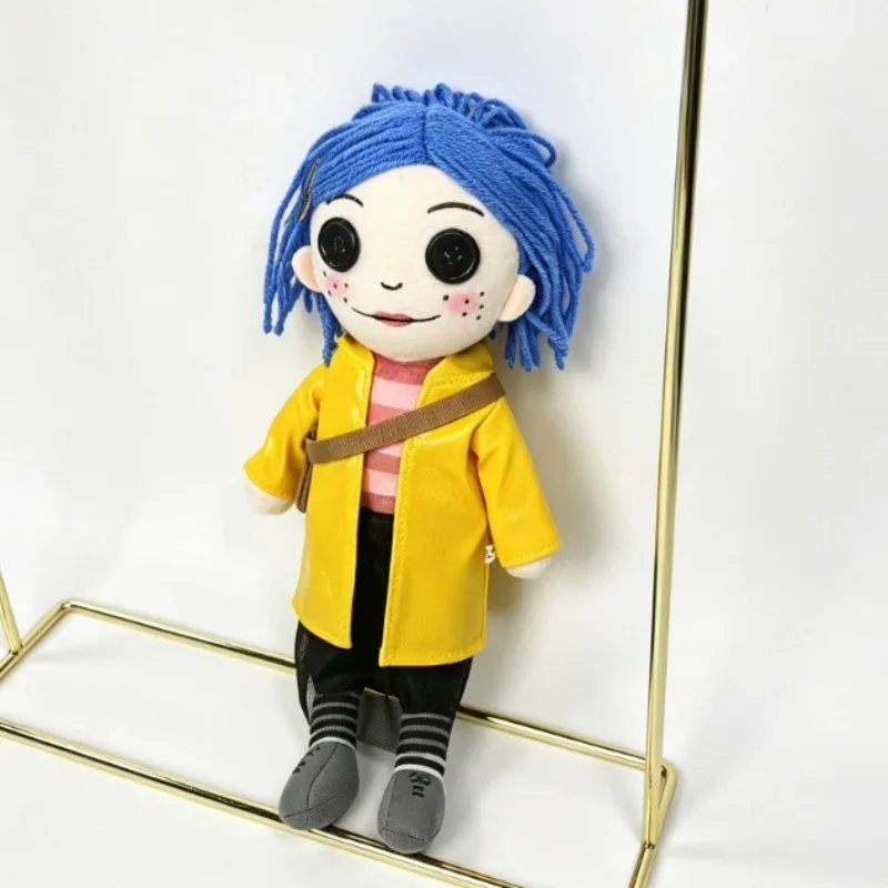 Coraline Movie Fan Merch Plush Doll Button Eyes Yellow Raincoat Stuffed Figure Collectible For Horror Cosplay Lovers Gift