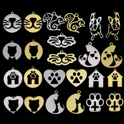 3pcs Cute Cat Kitty Lucky Dog Paw Print Charm for Jewelry Making DIY Craft Earrings Necklace Stainless Steel Pendant Accessories