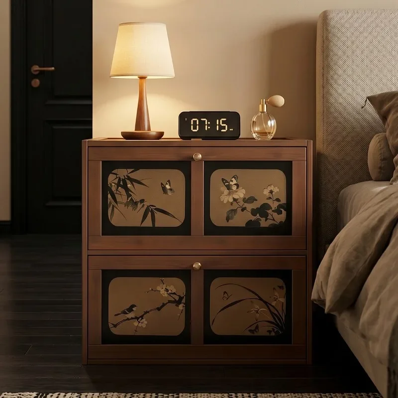 Mid Century Style Solid Wood Bedside Cabinet Sliding Door Storage Television Console Chest New Model Bedside Table Furniture
