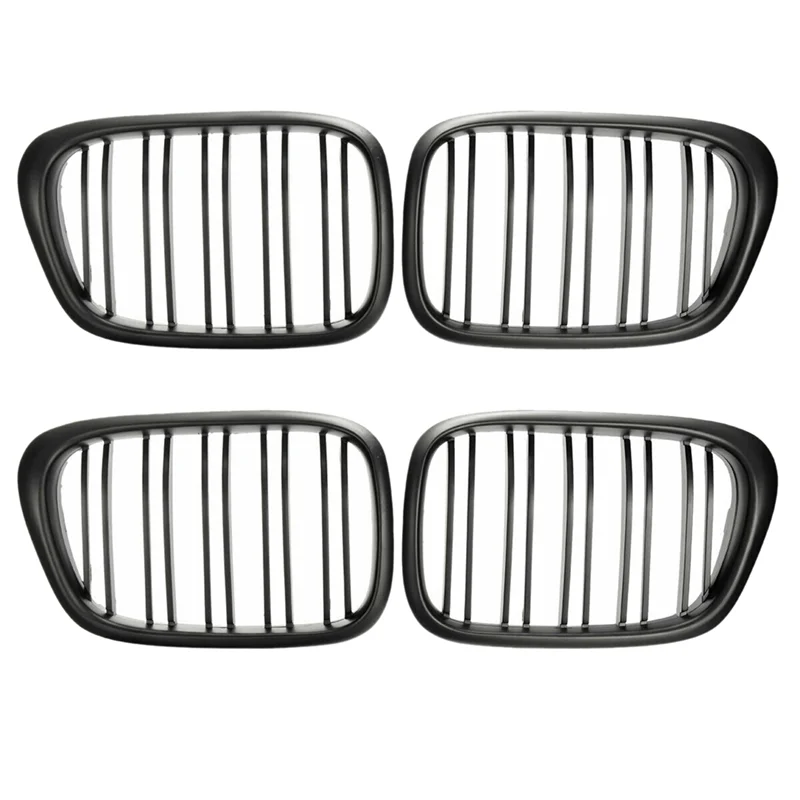 ABGE-4X Przednia Kratka Nerka Zderzaka Zamiennik Podwójne Listwy Grillów Do BMW E39 Serii 5 525 528 1995-2004 Matowa Czerń
